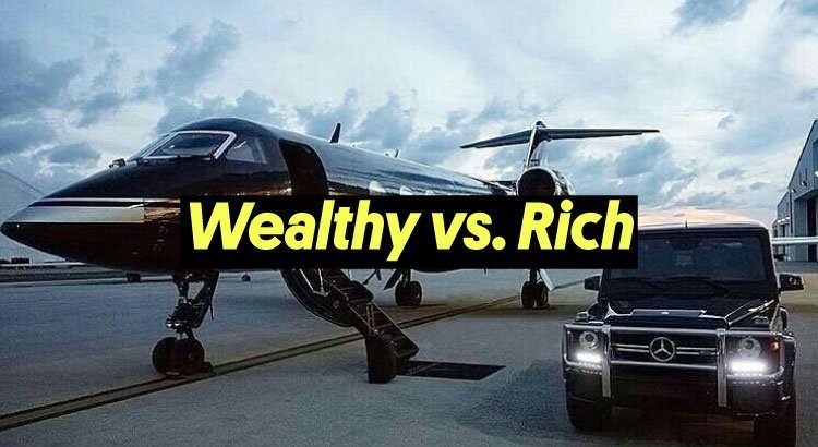 rich vs wealthy displayed by private jet and mercedes